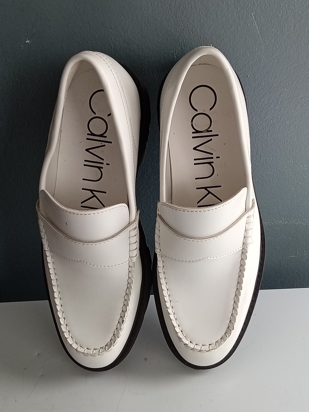 Calvin Klein Men's White Leather Slip-On Loafers
